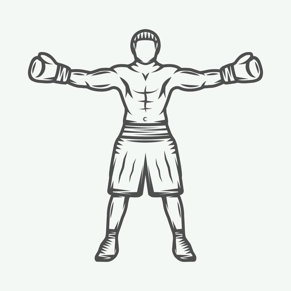 boxer retrô vintage. pode ser usado para logotipo, crachá, emblema, marca, etiqueta. arte gráfica monocromática. vetor