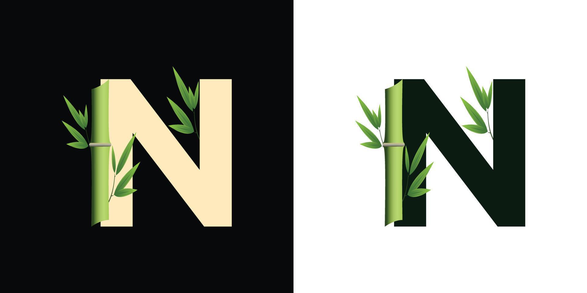 n design de ícone de logotipo de bambu com letras baseadas em iniciais criativas de modelo vetor