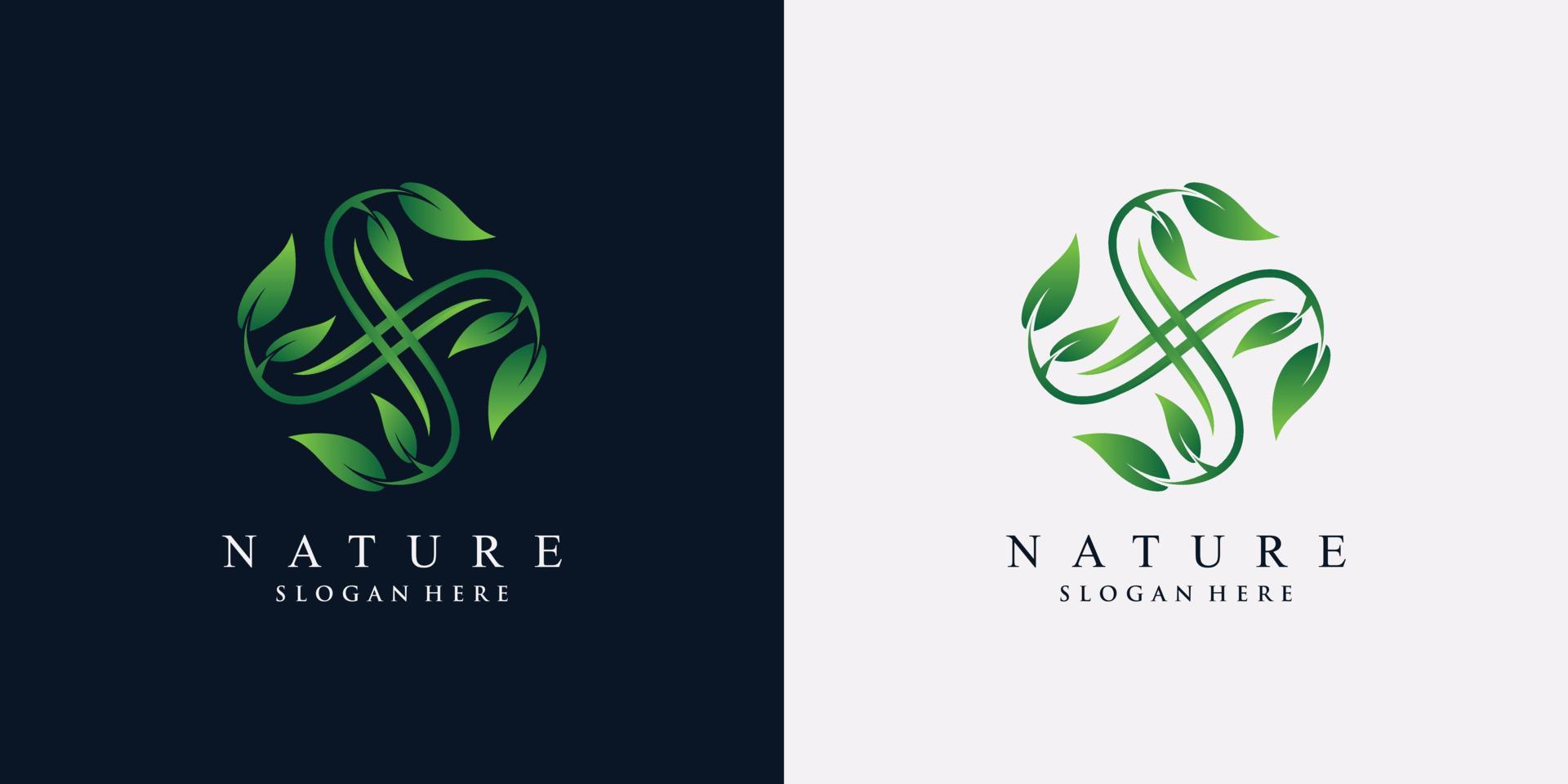 modelo de design de logotipo de natureza de folha verde com conceito criativo exclusivo vetor