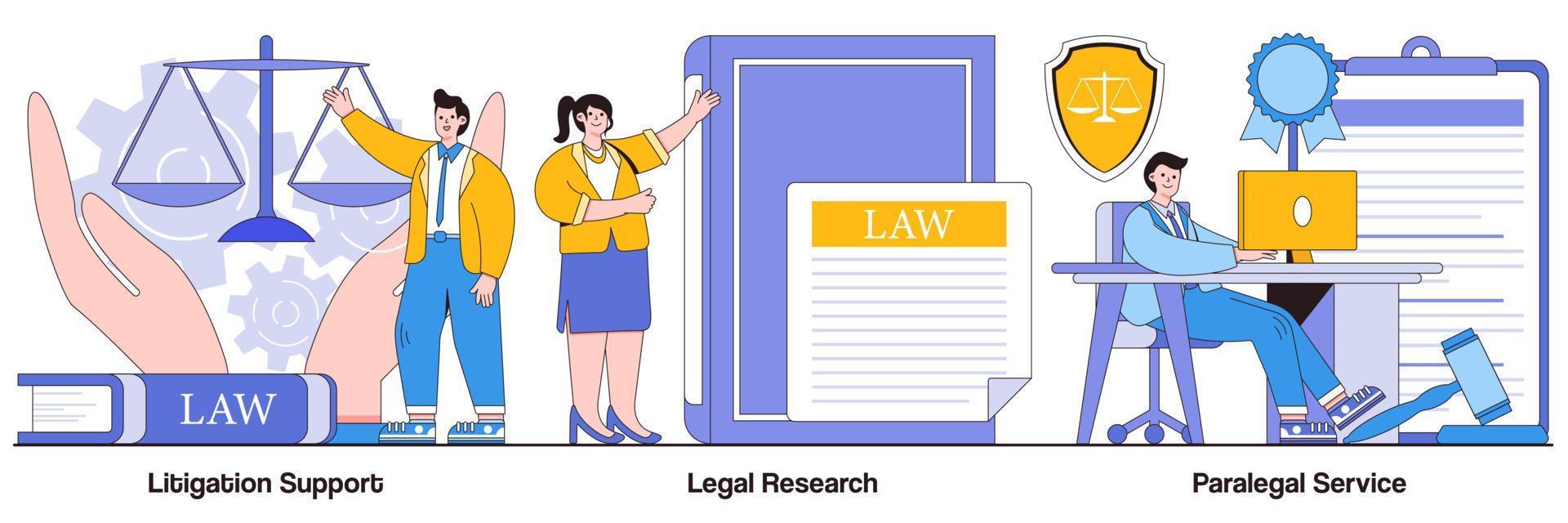 pacote ilustrado de suporte a litígios, pesquisa jurídica e serviços paralegais vetor
