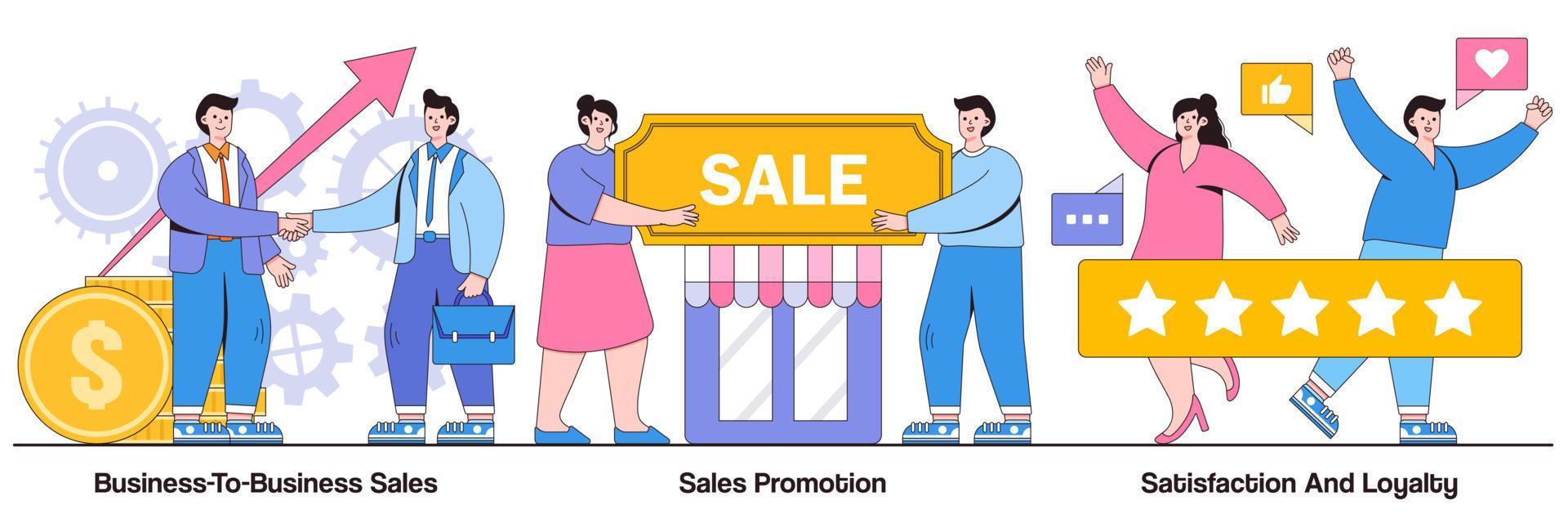 pacote ilustrado de vendas, promoção, satisfação e fidelidade business-to-business vetor