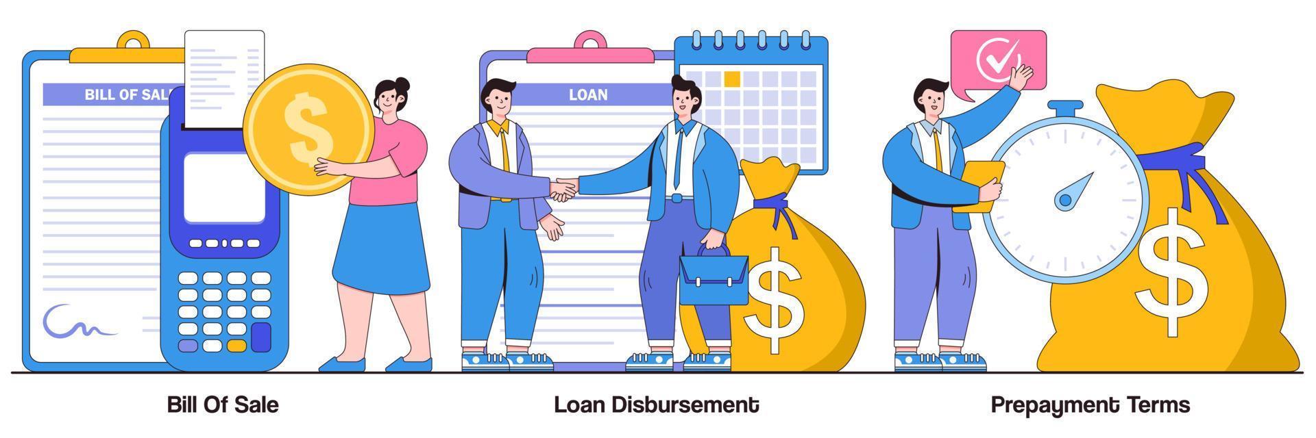 pacote ilustrado de fatura, desembolso de empréstimo e condições de pré-pagamento vetor