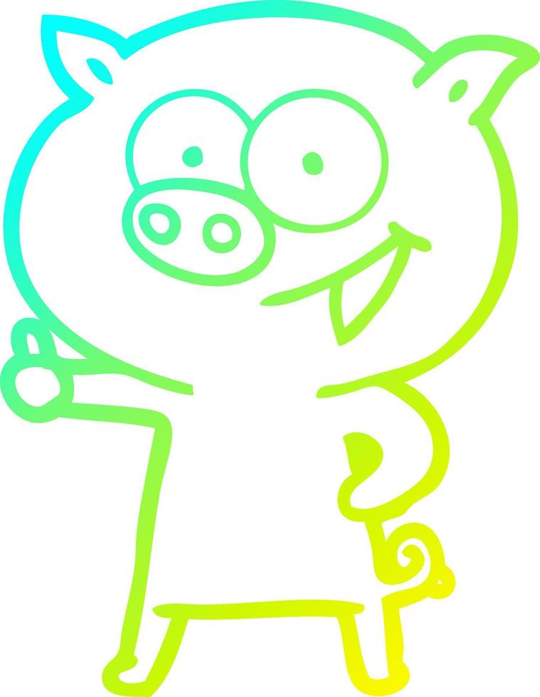 desenho de linha de gradiente frio desenho animado de porco alegre vetor