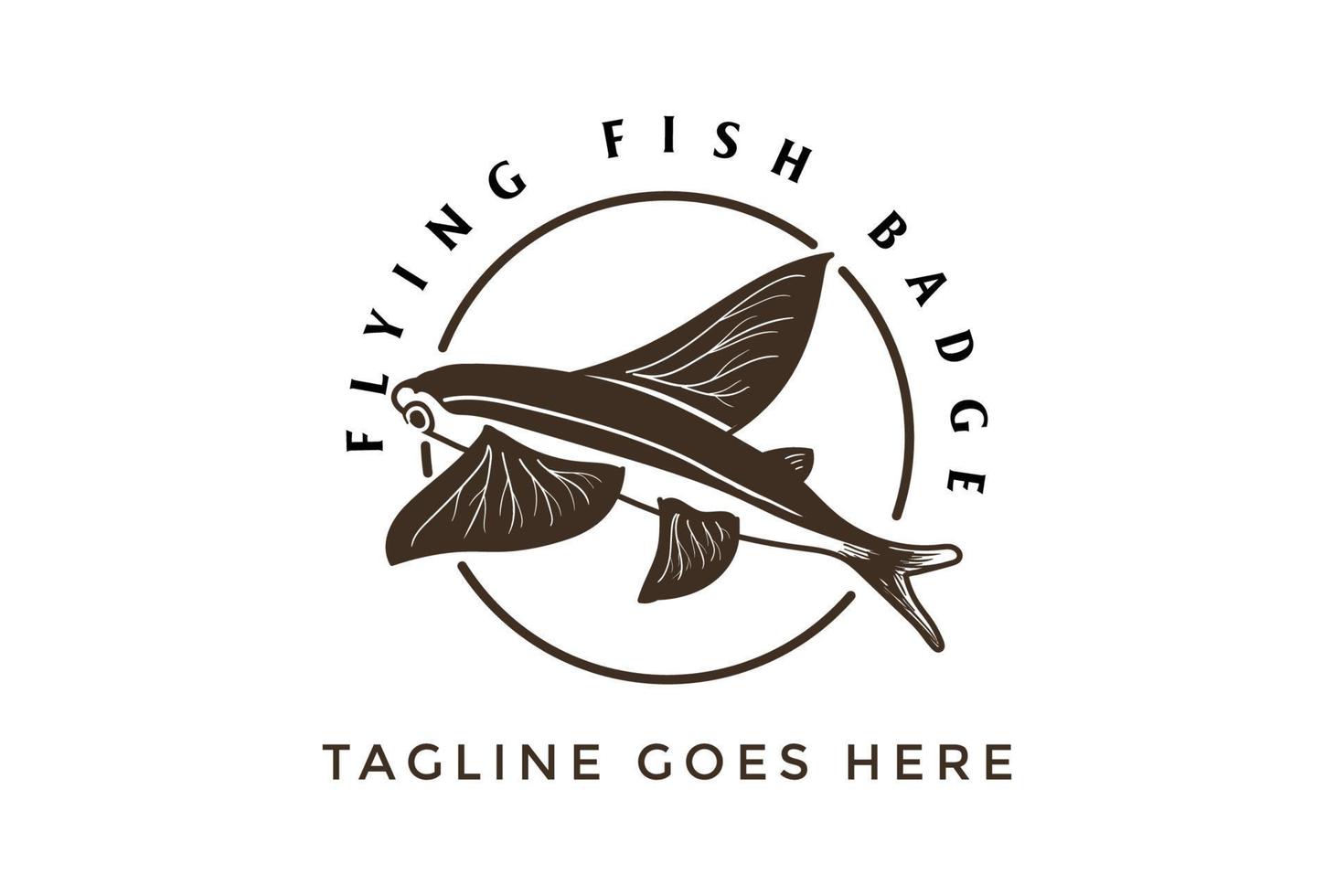 design de logotipo de etiqueta de emblema de peixe voador de oceano vintage retrô vetor