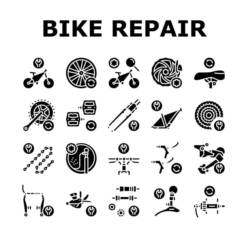 conjunto de ícones de coleção de serviço de reparo de bicicleta vetor