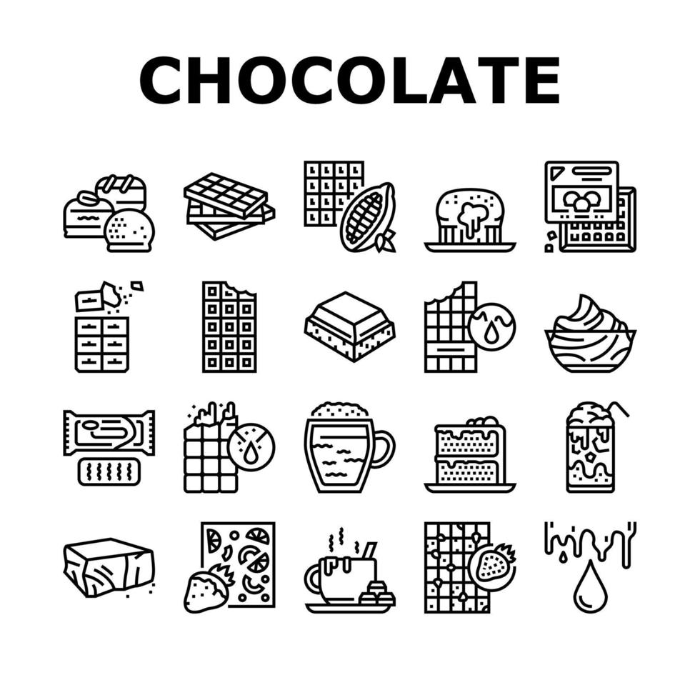 conjunto de ícones de sobremesa e bebida de chocolate doce vetor