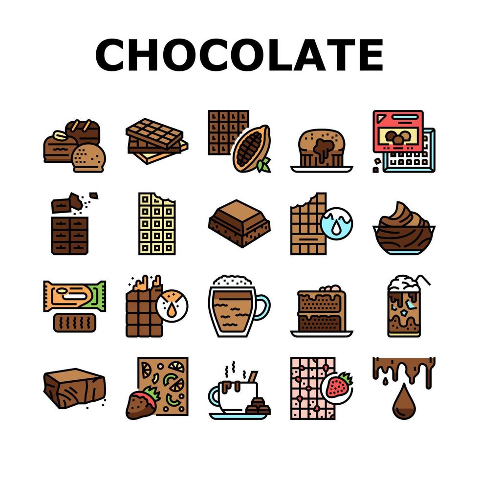 conjunto de ícones de sobremesa e bebida de chocolate doce vetor
