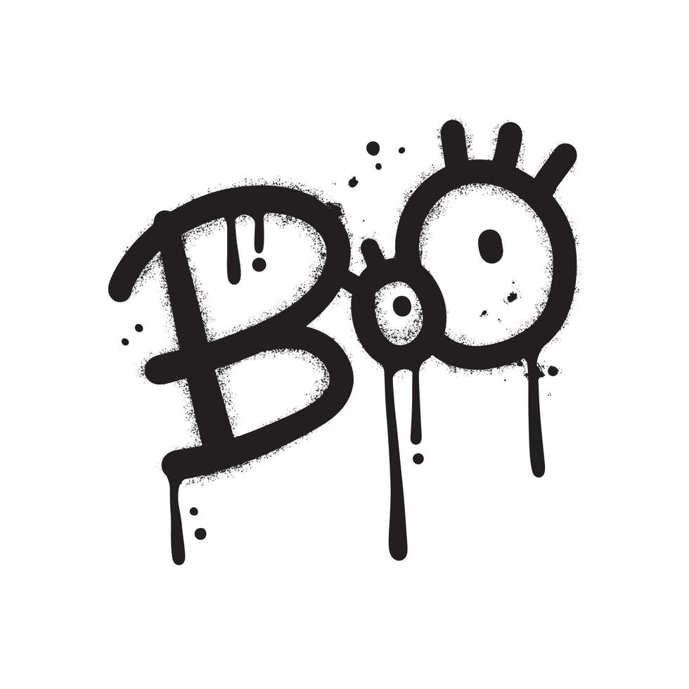 boo - palavra de estilo de graffiti de rua urbana com olhos. imprimir para camiseta gráfica, moletom. conceito para decoração de festa de halloween. símbolo retrô vintage. ilustração texturizada desenhada à mão vetorial vetor