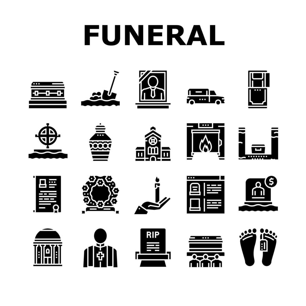 conjunto de ícones de coleção de serviço de enterro funerário vetor