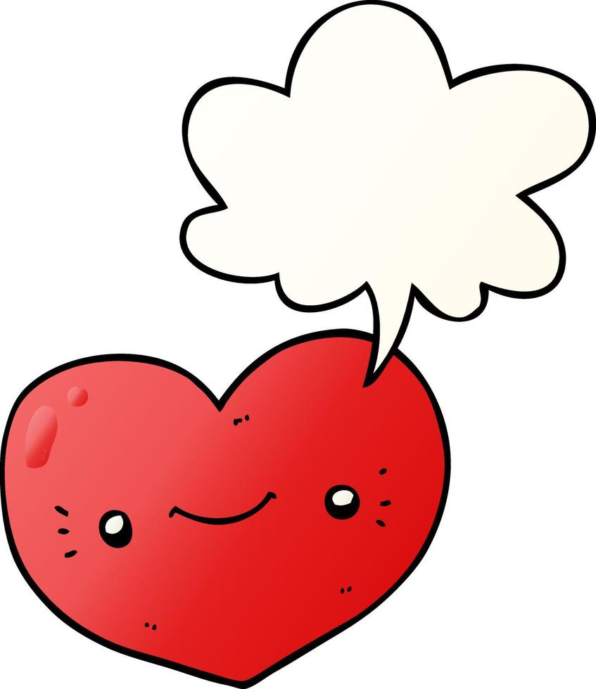 personagem de desenho animado de coração e bolha de fala em estilo gradiente suave vetor