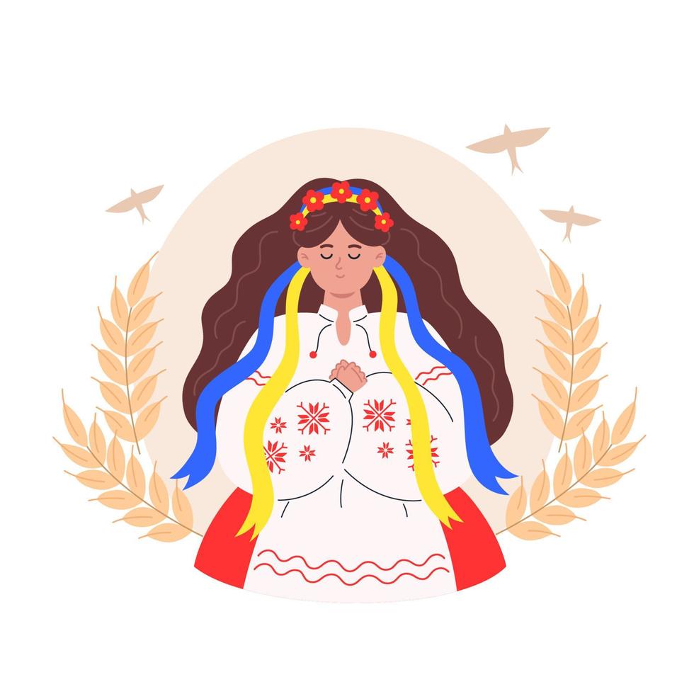 mulher ucraniana em roupas nacionais e uma coroa de flores na cabeça vetor