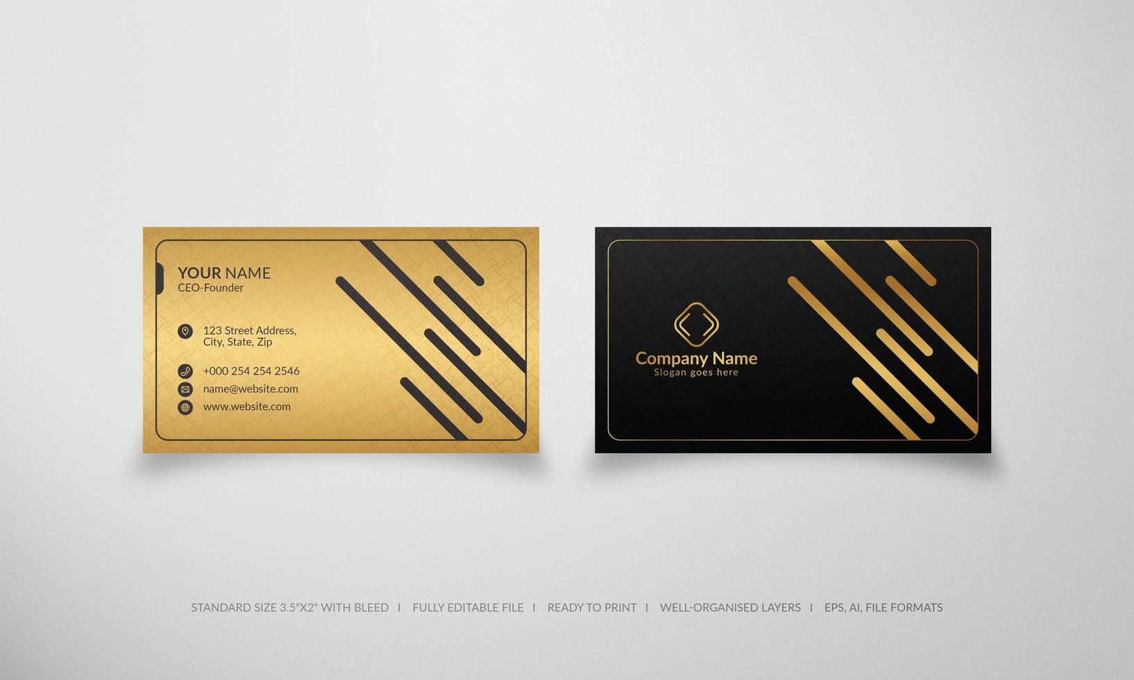 modelo de cartão de visita de luxo preto e dourado vetor