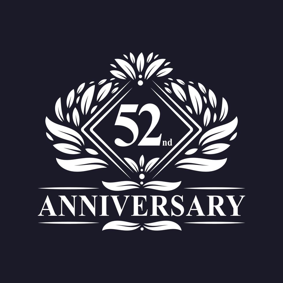 logotipo de aniversário de 52 anos, logotipo floral de 52º aniversário de luxo. vetor