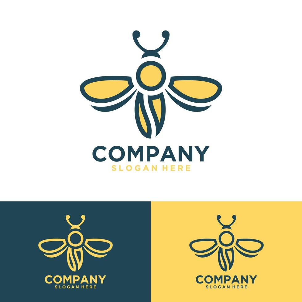 inspiração de design de logotipo de ícone de inseto de abelha com arte de linha minimalista de mariposa de combinação de grãos de café vetor