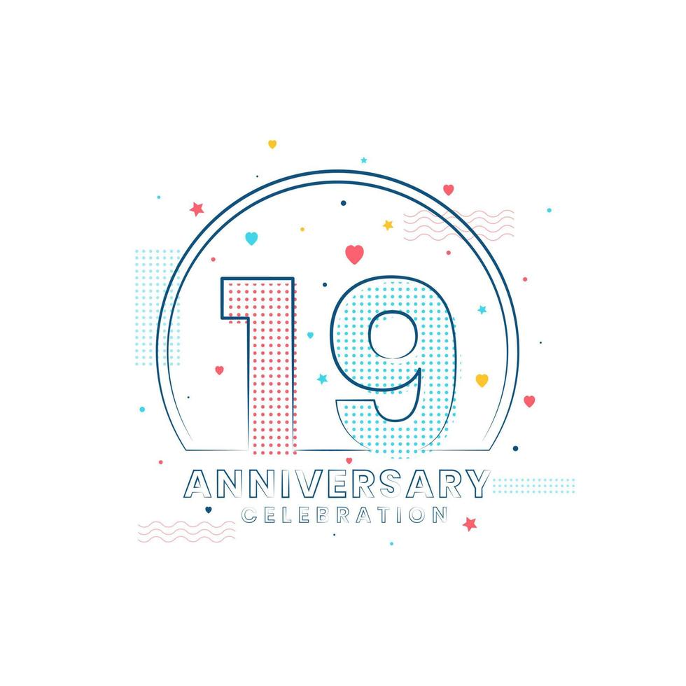 Celebração de aniversário de 19 anos, design moderno de 19 anos vetor