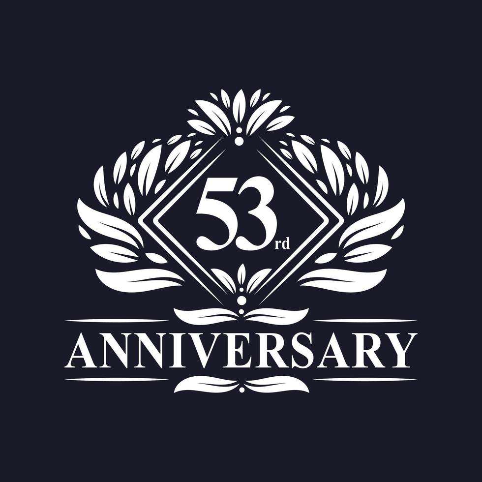 logotipo de aniversário de 53 anos, logotipo floral de 53º aniversário de luxo. vetor