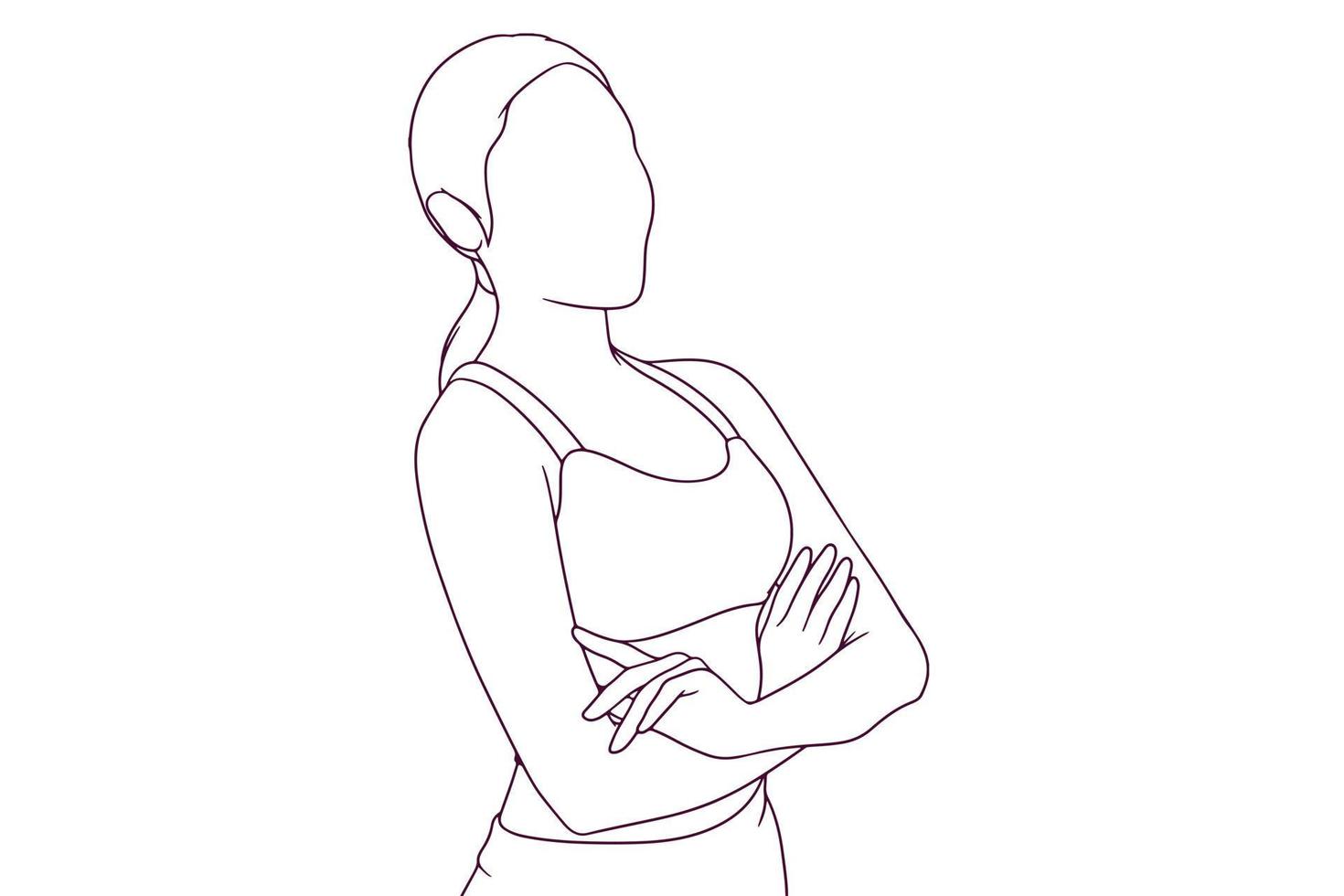 mulher de terno fitness com braços cruzados ilustração vetorial de estilo desenhado à mão vetor