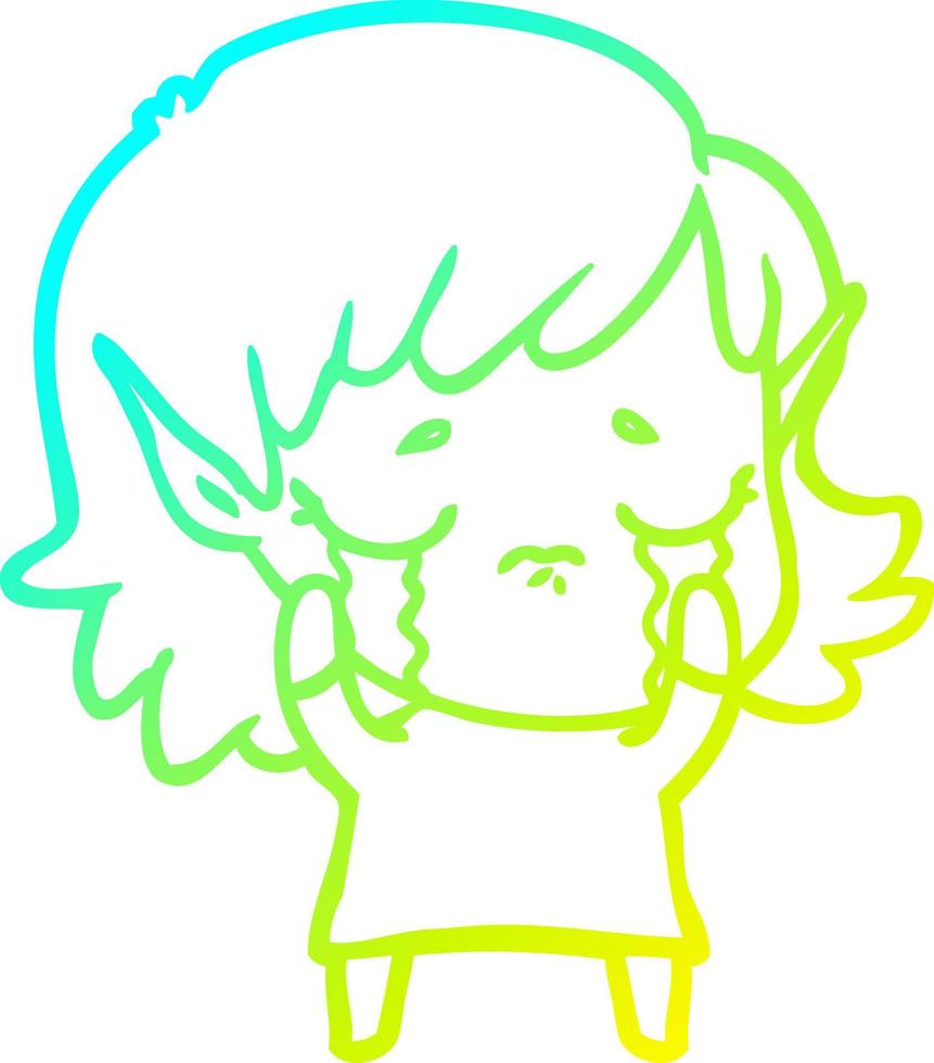 desenho de linha de gradiente frio desenho animado menina elfa chorando vetor