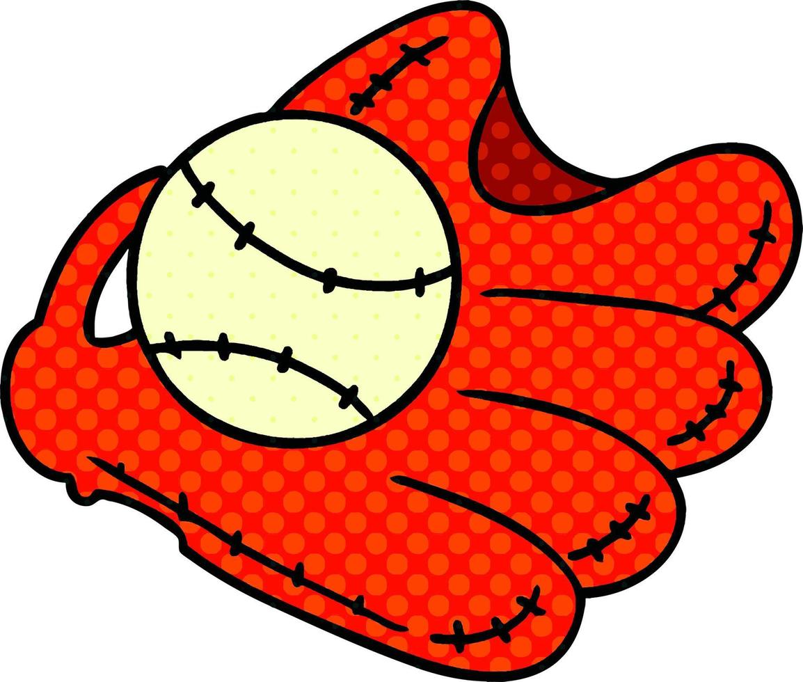 doodle dos desenhos animados de uma luva e beisebol vetor