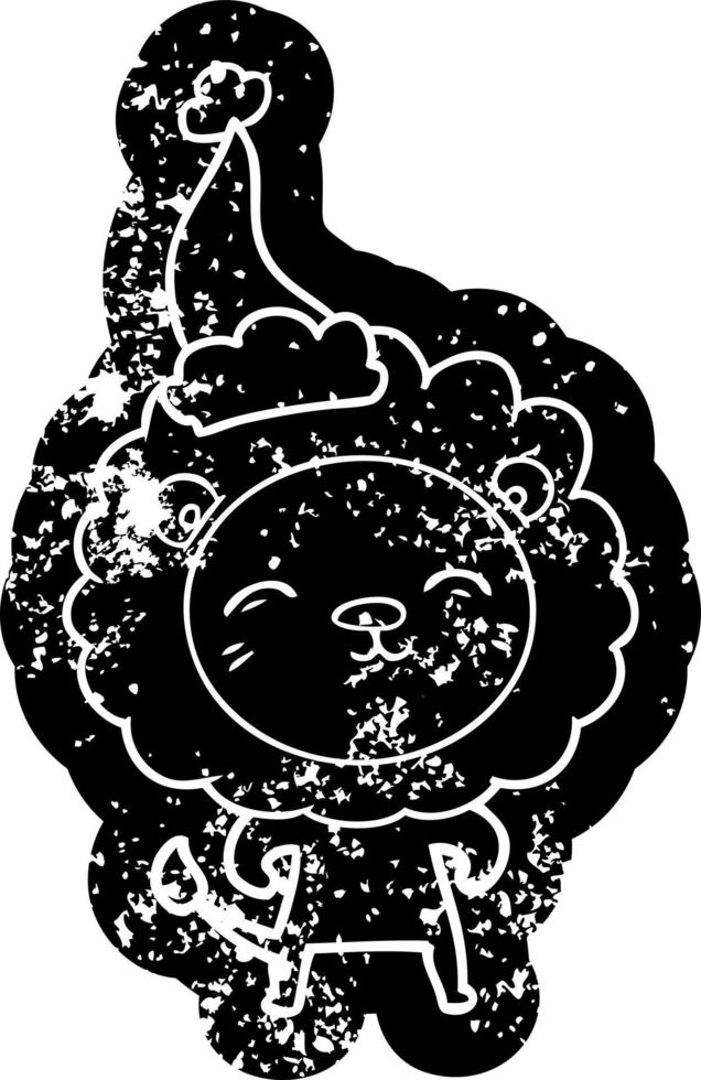 ícone angustiado dos desenhos animados de um leão usando chapéu de papai noel vetor