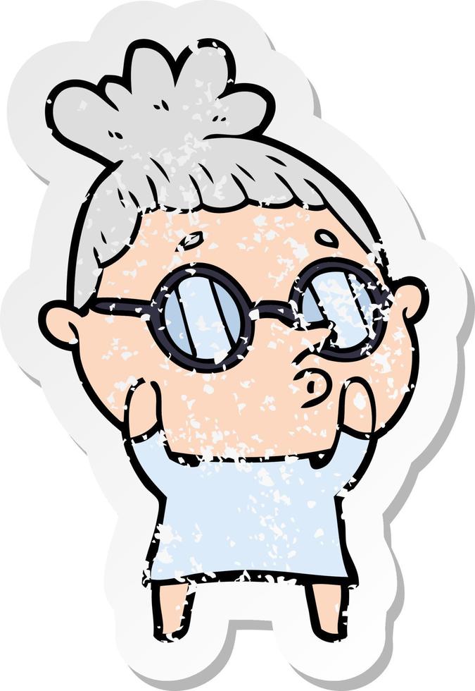 vinheta angustiada de uma mulher de desenho animado usando óculos vetor