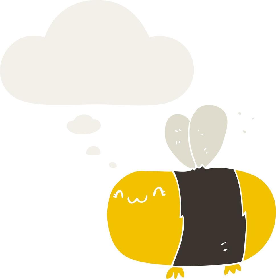 abelha de desenho animado bonito e balão de pensamento em estilo retrô vetor