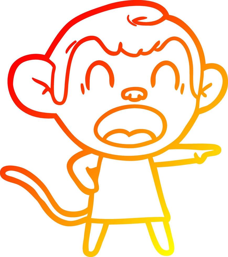 desenho de linha de gradiente quente gritando macaco de desenho animado apontando vetor