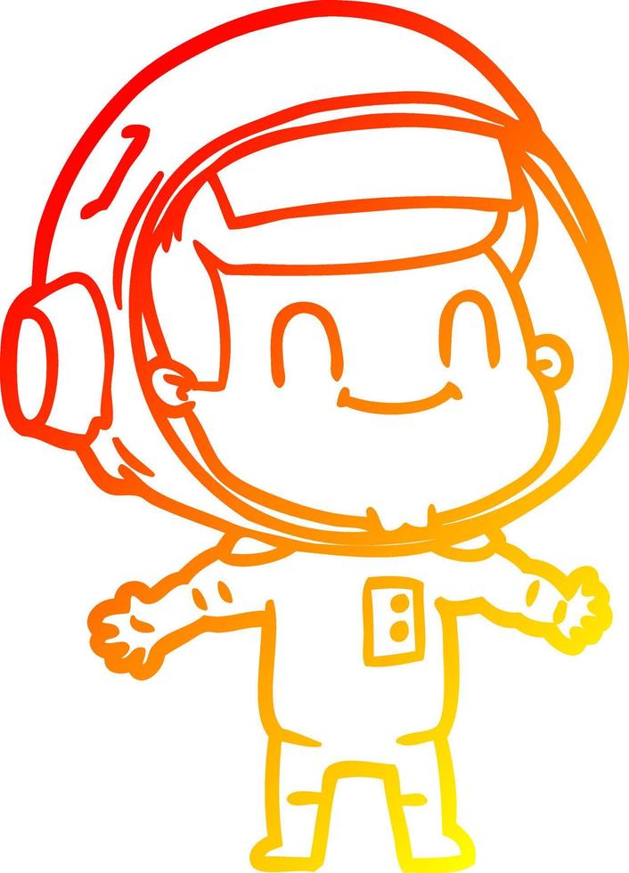 linha de gradiente quente desenhando homem astronauta feliz dos desenhos animados vetor