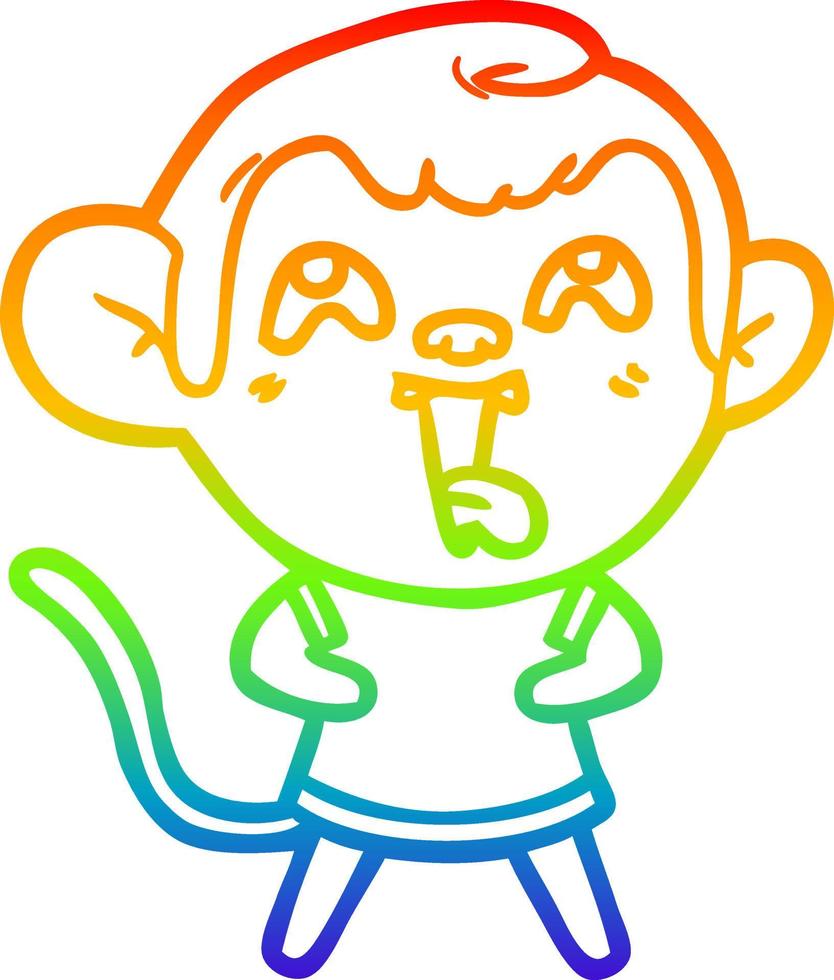 linha de gradiente de arco-íris desenhando macaco de desenho animado louco vetor