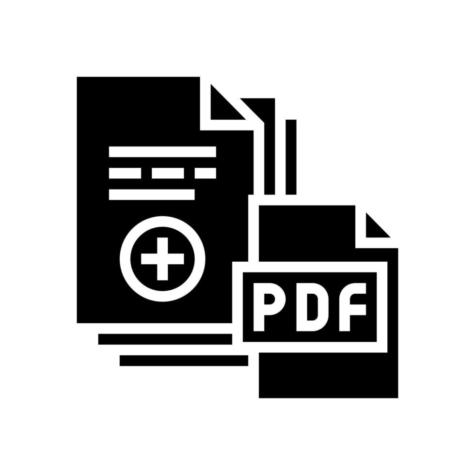 digitalização de documentação adicionando em arquivo pdf ilustração vetorial de ícone de glifo vetor