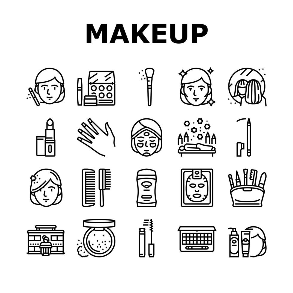 conjunto de ícones de procedimento de cosmetologia de maquiagem vetor