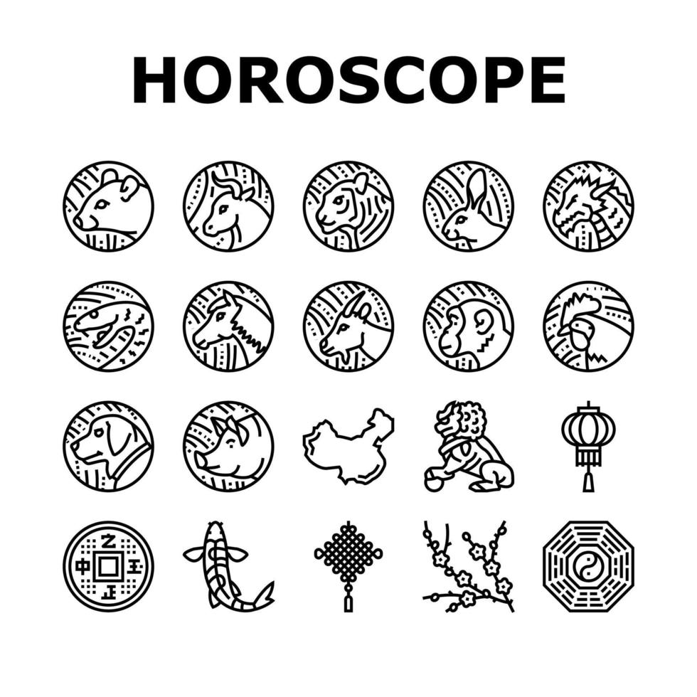 horóscopo chinês e conjunto de ícones de acessórios vetor
