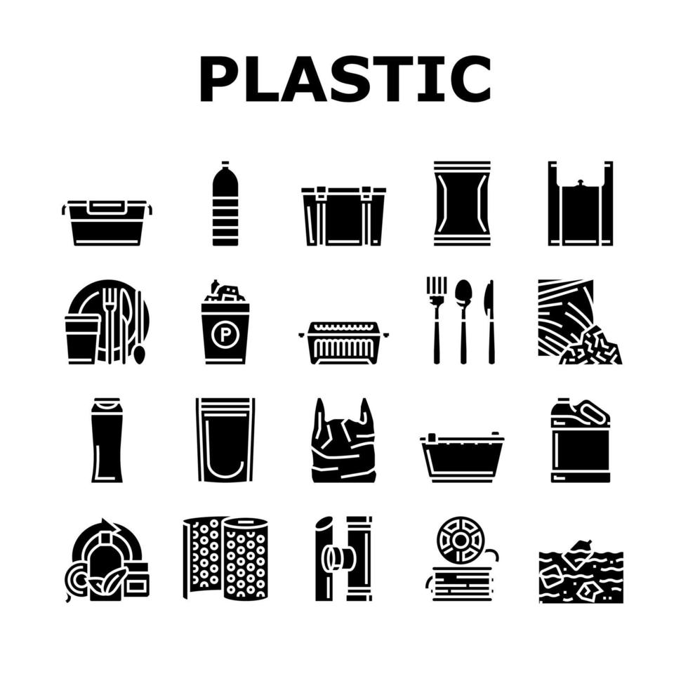 acessórios de plástico e conjunto de ícones de utensílio vetor