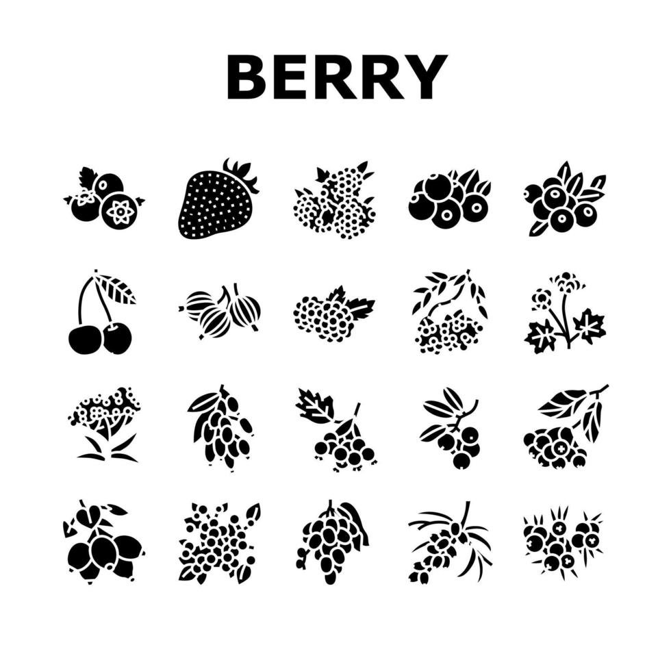berry delicioso e conjunto de ícones de alimentos vitamínicos vetor