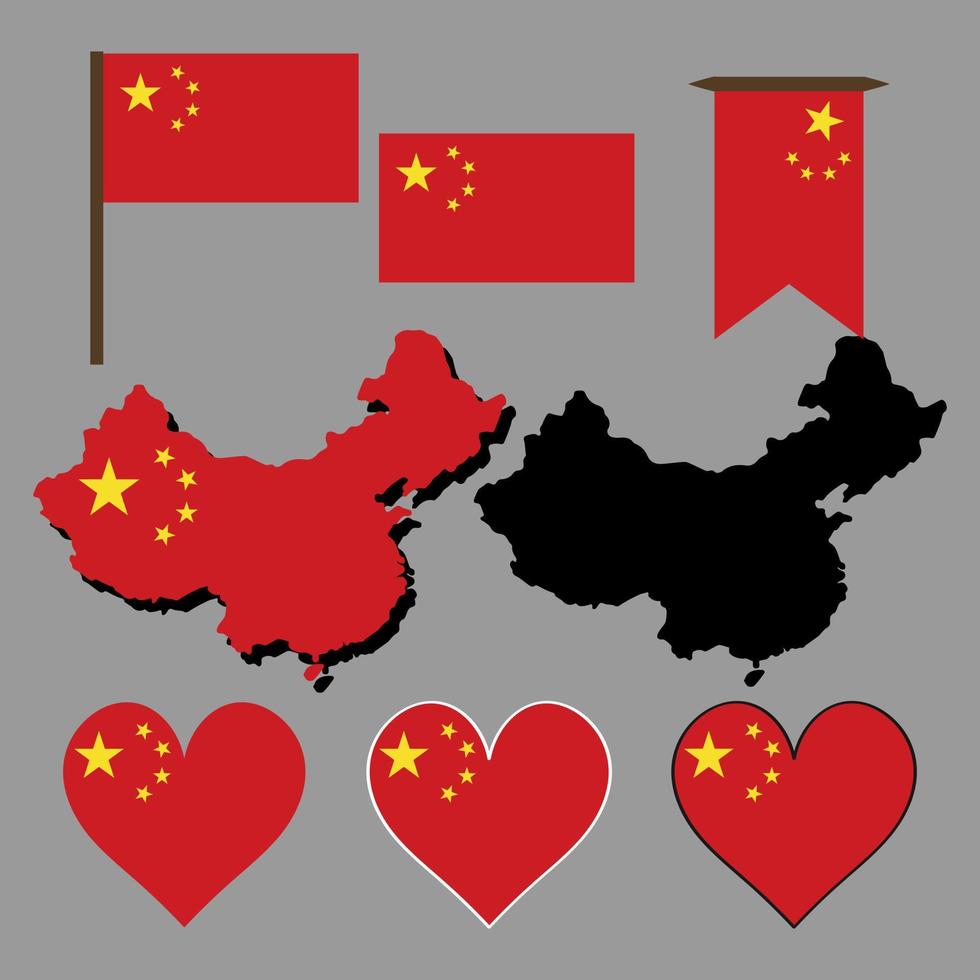 China. mapa e bandeira da china. ilustração vetorial. vetor