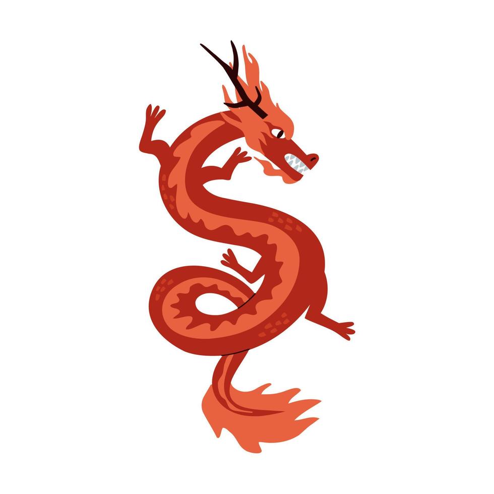 dragão chinês plano desenhado à mão. ano novo chinês, imagens temáticas chinesas para decorar papel, tecido, etc. vetor