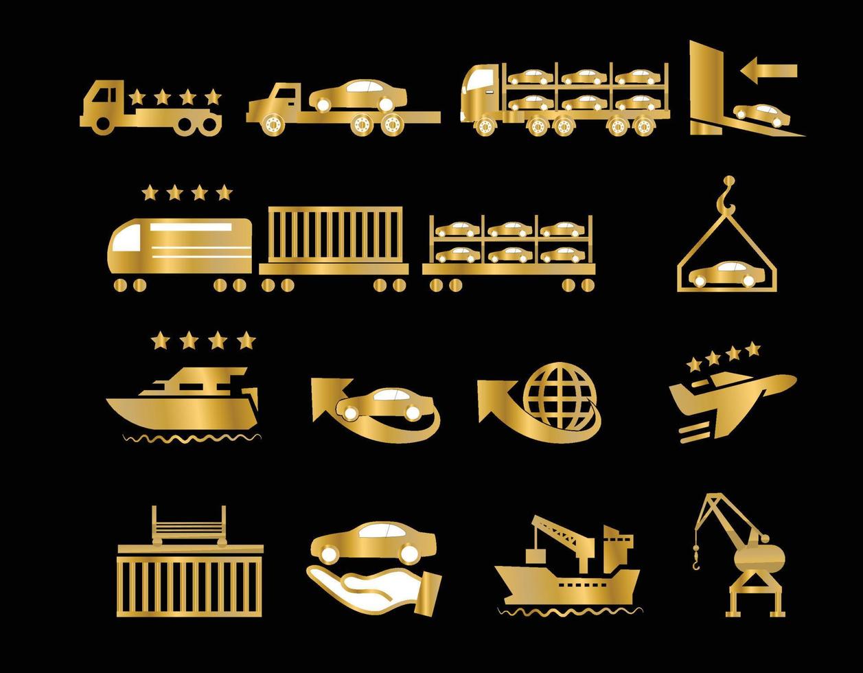 conjunto de ícones de entrega de transporte de carro vetor