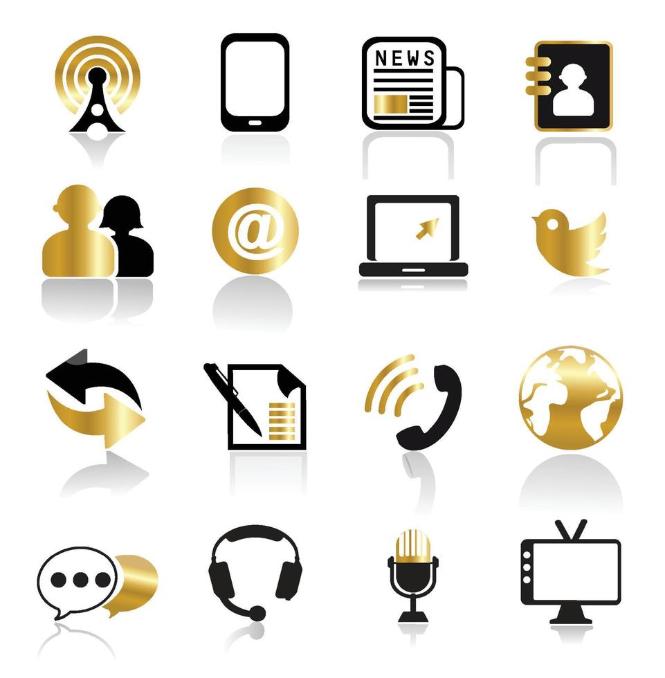 conjunto de ícones de comunicação e mídia de ouro vetor