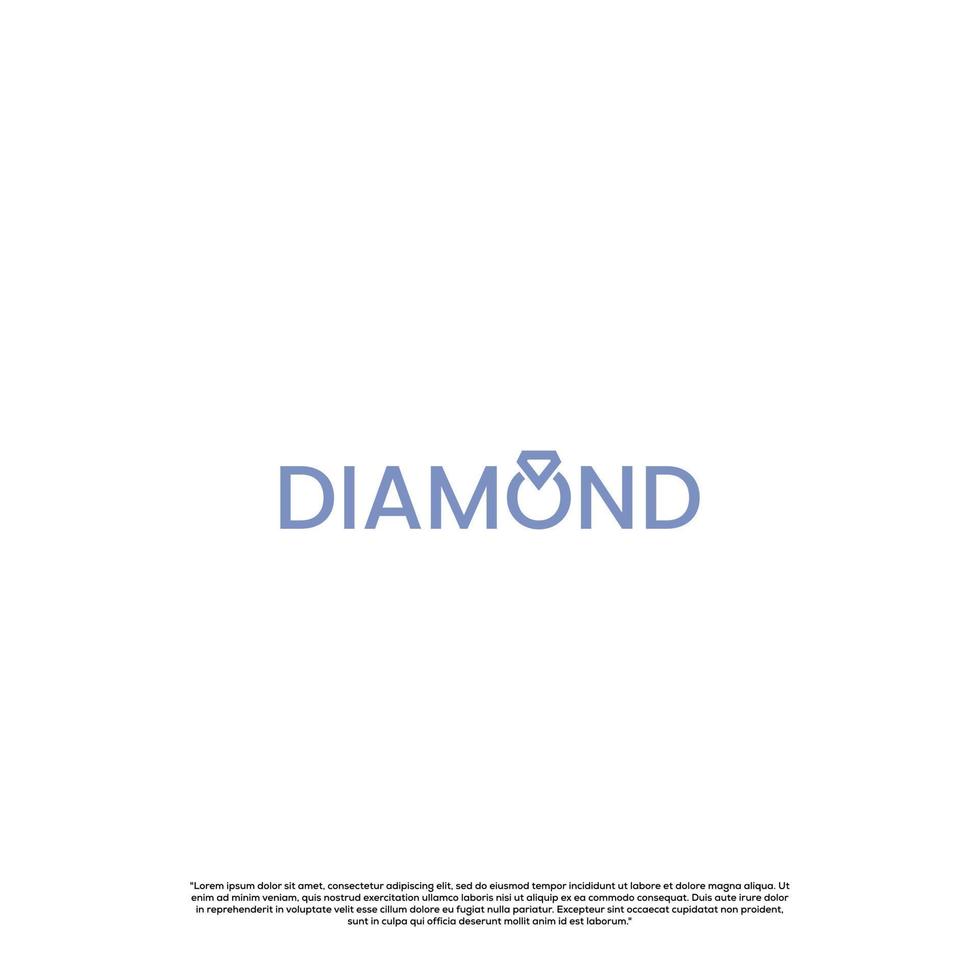 a palavra diamante, com um ícone de diamante na letra o que forma um anel. design do ícone do logotipo vetor