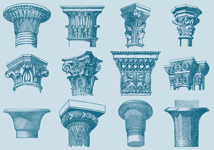 Capitais da coluna de desenho de estilo antigo vetor
