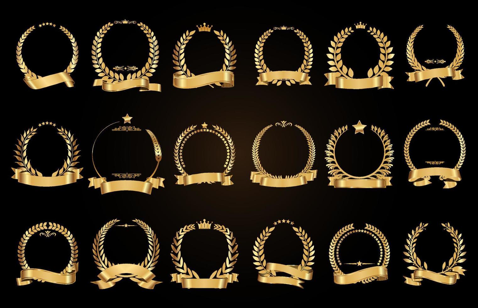 coroa de louros dourada com coleção de vetores de fita dourada
