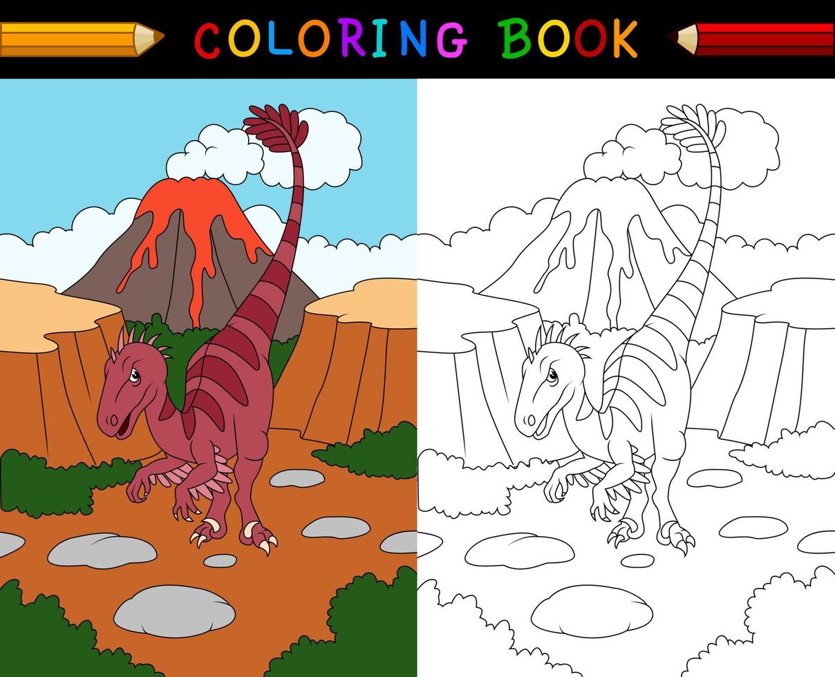 livro de colorir velociraptor dos desenhos animados vetor