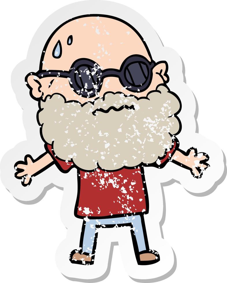 vinheta angustiada de um homem preocupado de desenho animado com barba e óculos de sol vetor
