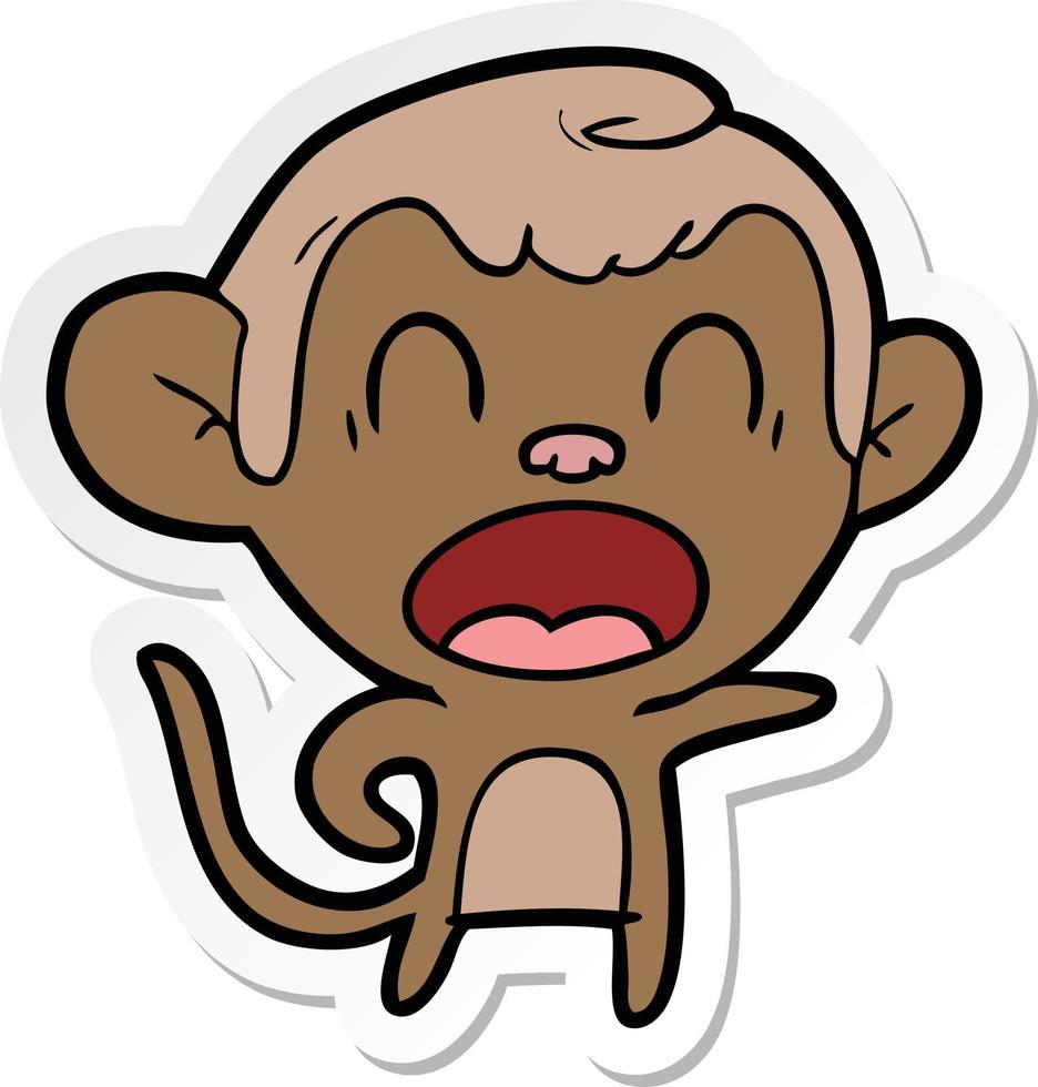adesivo de um macaco de desenho animado gritando vetor
