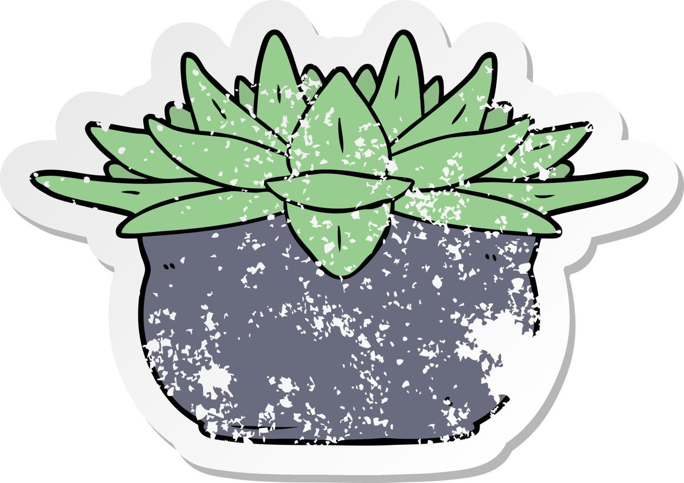 vinheta angustiada de uma planta suculenta de desenho animado vetor