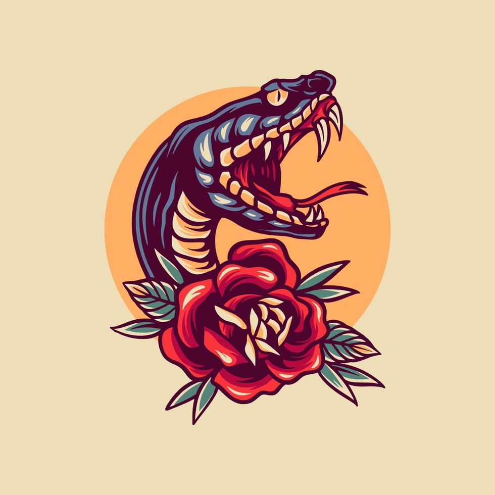 cobra e rosa ilustração retrô vetor