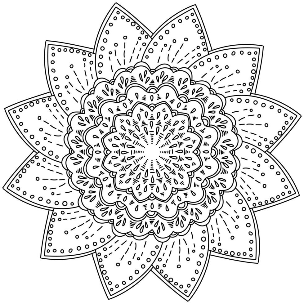 flor mandala com núcleo de duas camadas e pétalas sombreadas, página para colorir anti-stress para crianças e adultos vetor