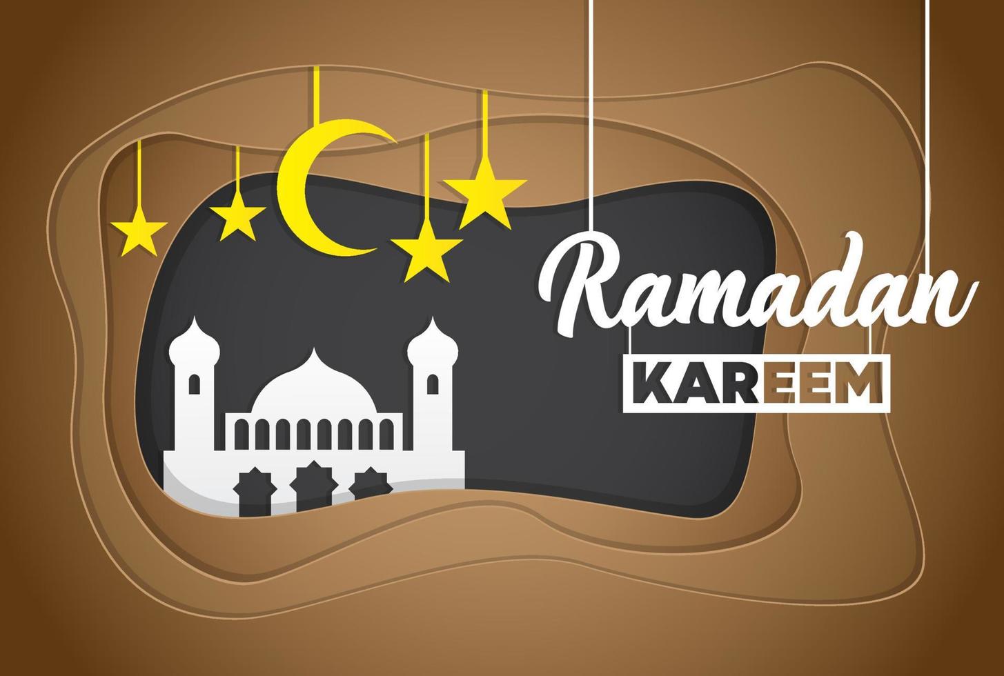 fundo islâmico marrom ramadan kareem mês sagrado para muçulmanos com estilo de corte de papel vetor