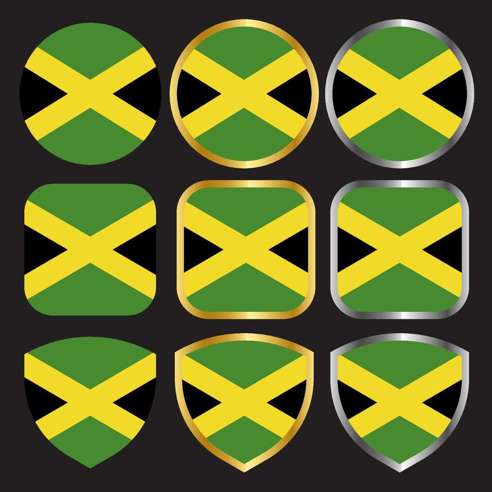 conjunto de ícones de vetor de bandeira jamaicana com borda de ouro e prata
