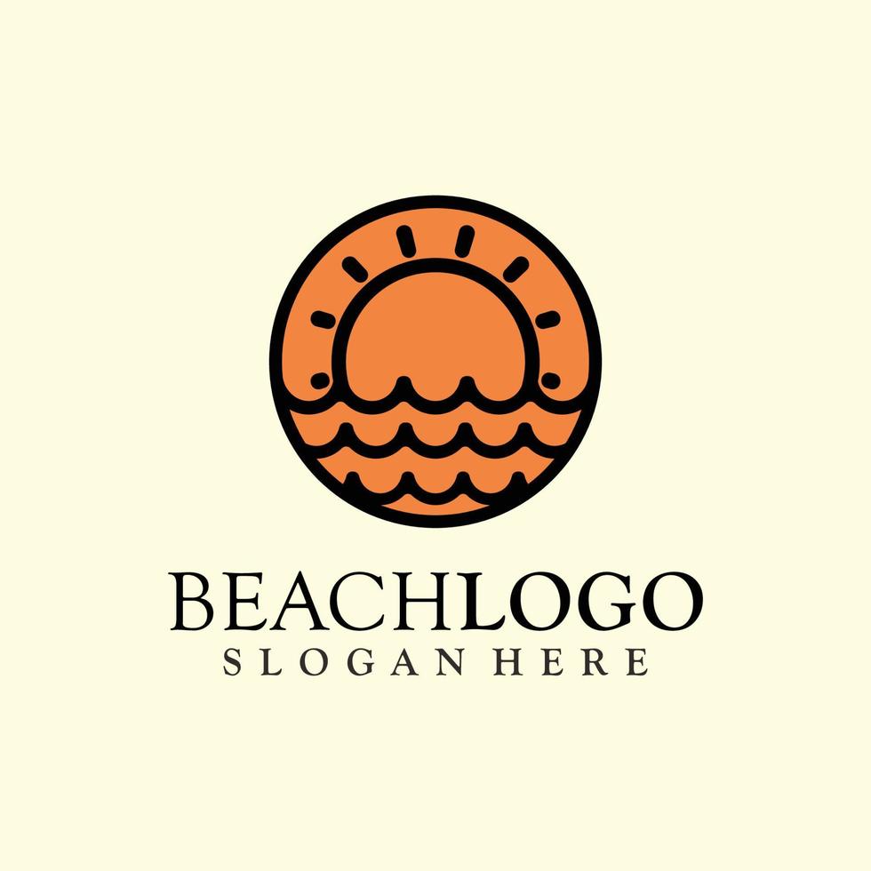 praia, mar, pôr do sol, nascer do sol, ilustração vetorial de design de logotipo vetor